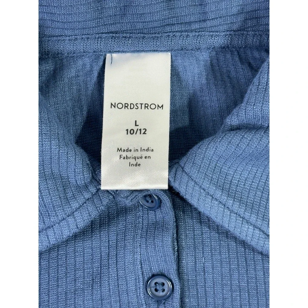 Nordstrom Kids Polo Shirt Navy Blue Ribbed Short Sleeve Top Size L 10/12‎ NWT